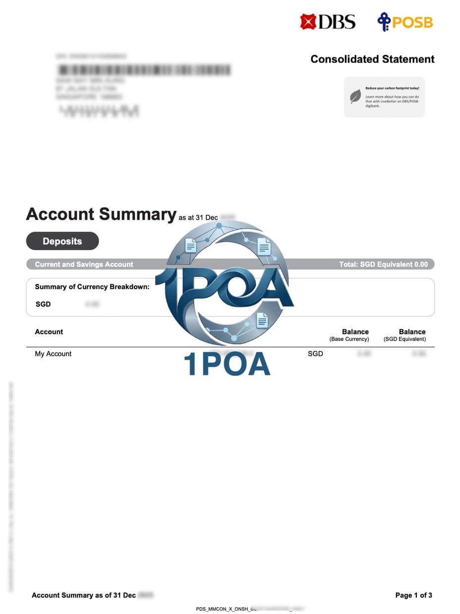 新加坡DBS-POSB银行账单 地址证明自动生成器 Singapore DBS-POSB Bank Statement Address Verification Auto Generator