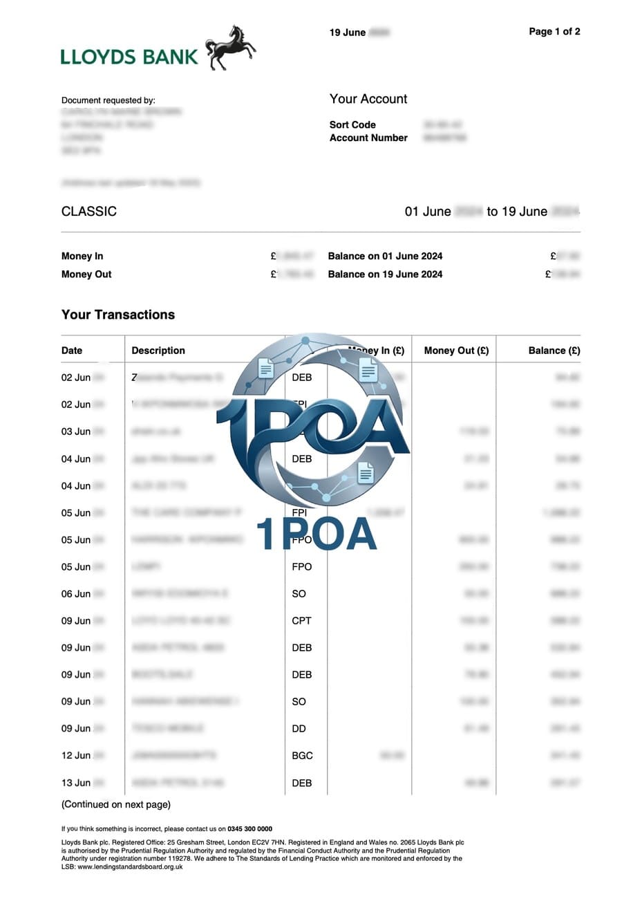 Lloyds Bank UK 英国银行账单 地址证明自动生成器 Lloyds Bank UK Bank Statement Address Proof Generator