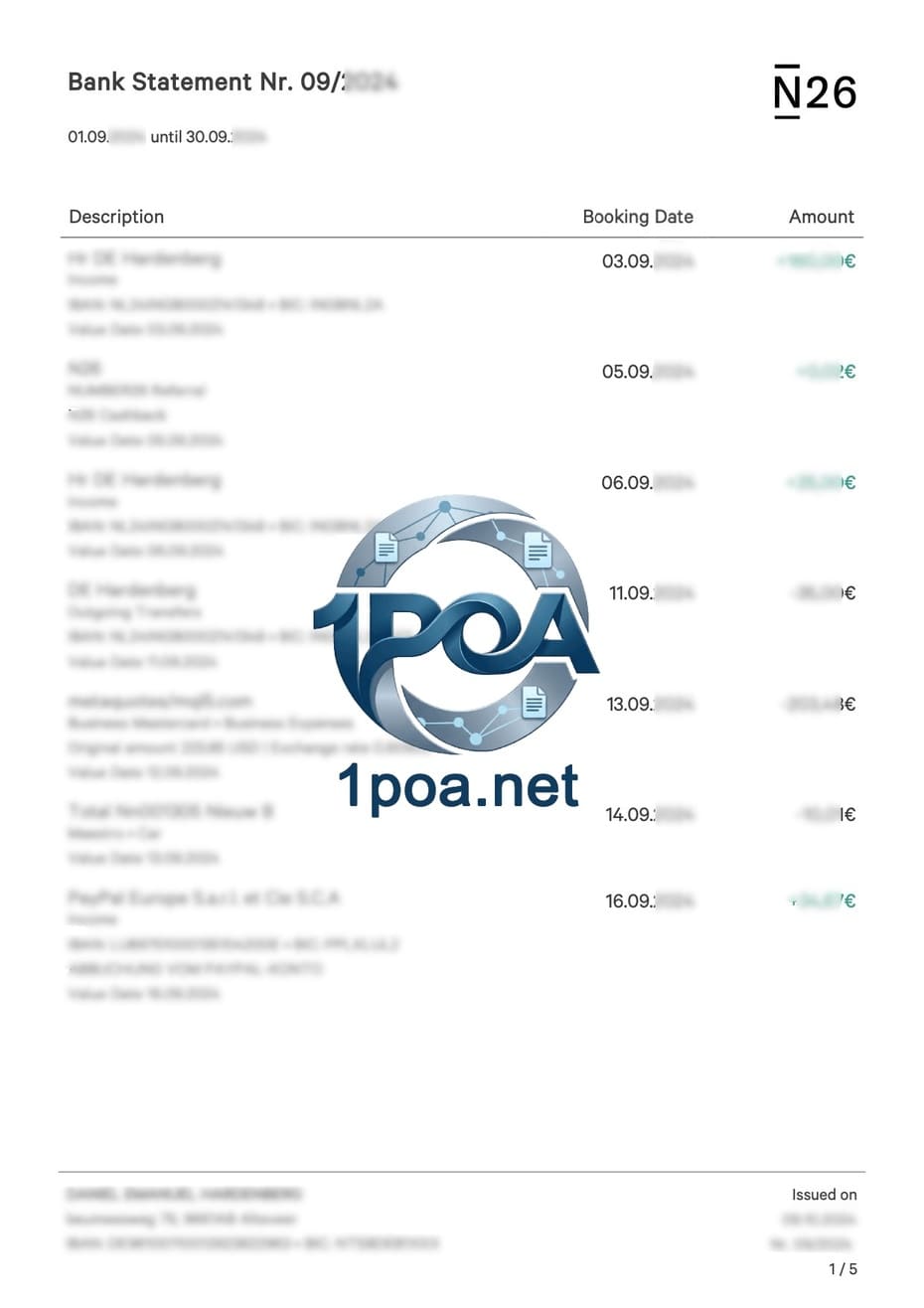 德国 N26 银行账单 地址证明自动生成器 German N26 Bank Statement Address Verification Auto Generator