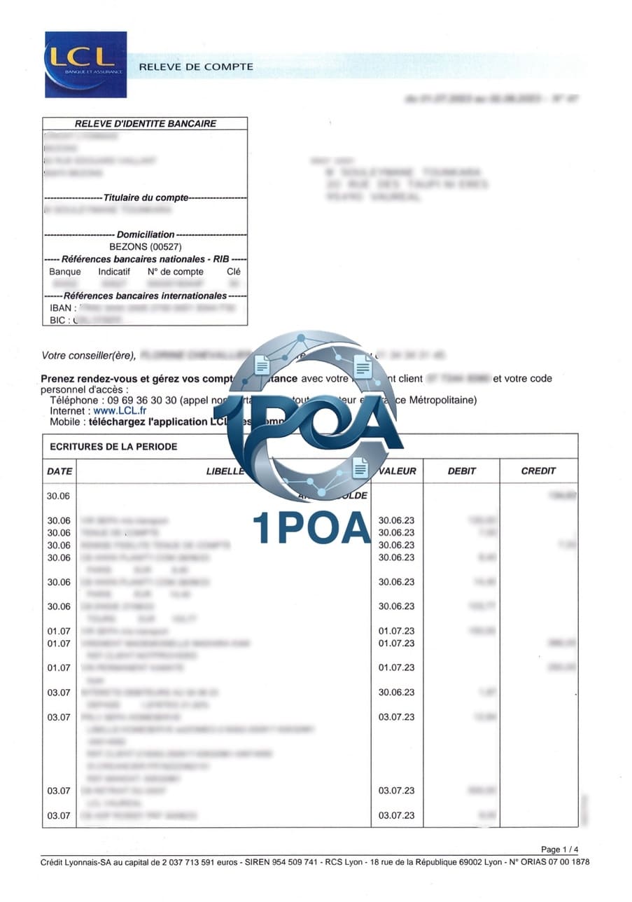 Credit Lyonnais 法国里昂信贷银行账单 地址证明自动生成器 Credit Lyonnais (Crédit Lyonnais) Bill Address Verification Auto Generator