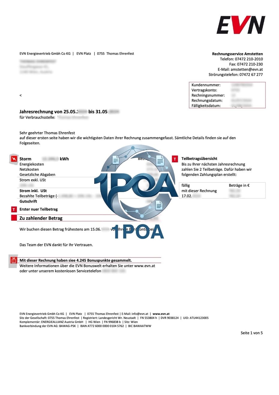 奥地利水电费账单 AT ENV 电费地址证明自动生成器 Austrian electricity and water bills AT ENV electricity bill address proof auto-generator