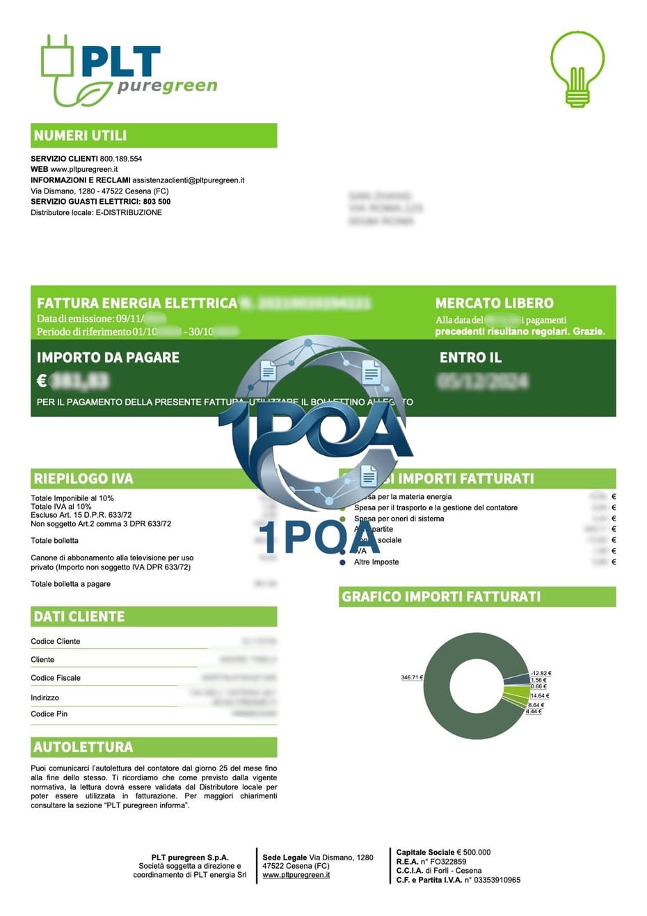 意大利水电费账单 Pltpuregreen 地址证明自动生成器 Italian water and electricity bill Pltpuregreen address proof auto-generator