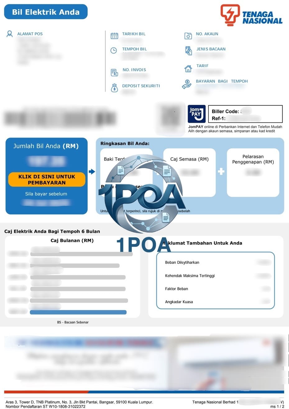 马来西亚 Tenaga Nasional 水电费账单 地址证明生成器 Tenaga Nasional Malaysia Utility Bill Address Proof Generator
