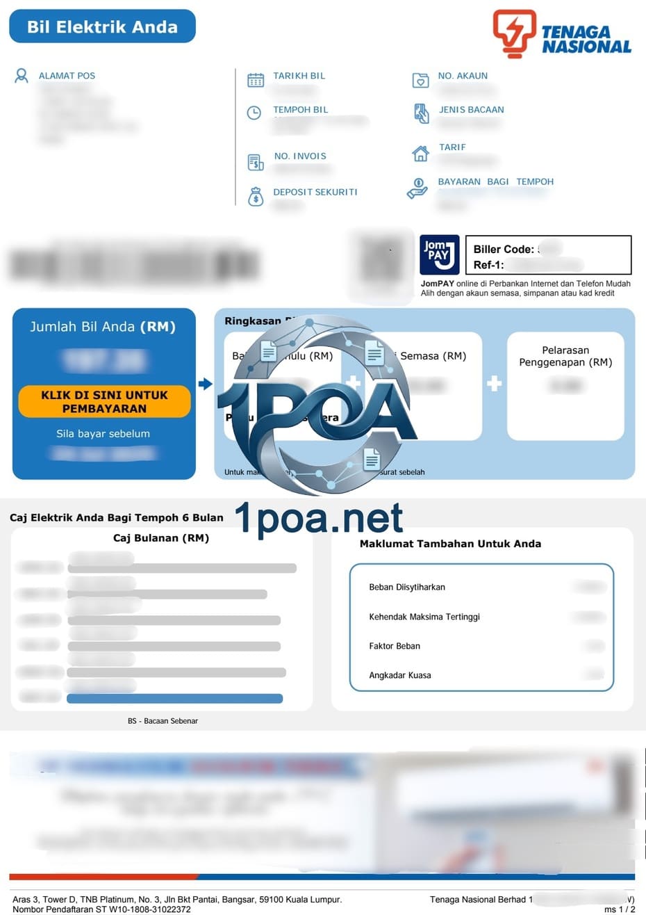 马来西亚 Tenaga Nasional 水电费账单 地址证明生成器 Tenaga Nasional Malaysia Utility Bill Address Proof Generator