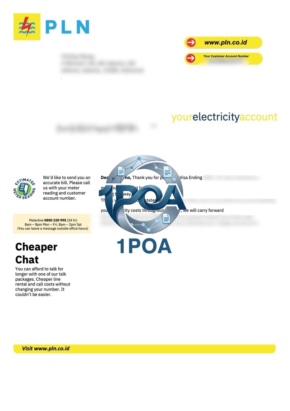 印度尼西亚水电账单 PLN电费账单 地址证明生成器 Indonesian water and electricity bills, PLN electricity bills, address proof generator