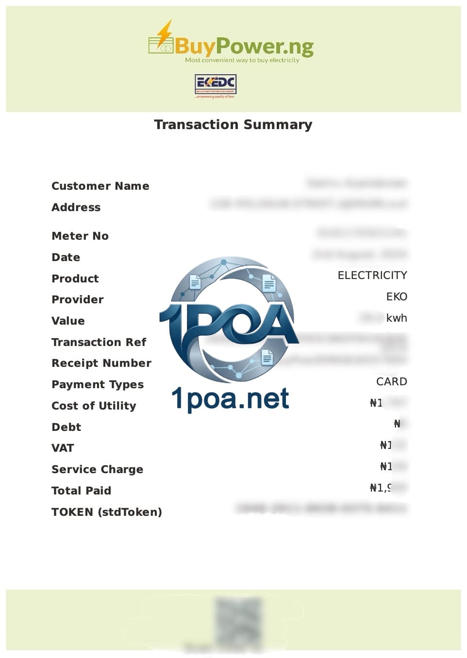 尼日利亚水电费账单 BuyPower 电费 地址证明生成器 Nigeria Utility Bills: BuyPower Electricity Bill & Proof of Address Generator