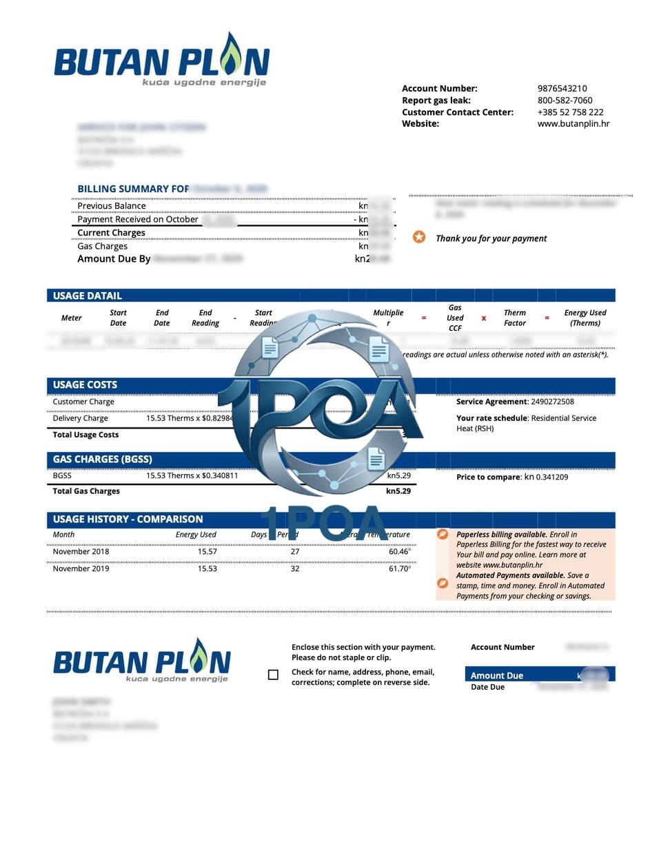 克罗地亚水电燃气费账单 Butanplin 燃气费地址证明 生成器 Croatian water, electricity, and gas bills; Butanplin gas bill address proof generator