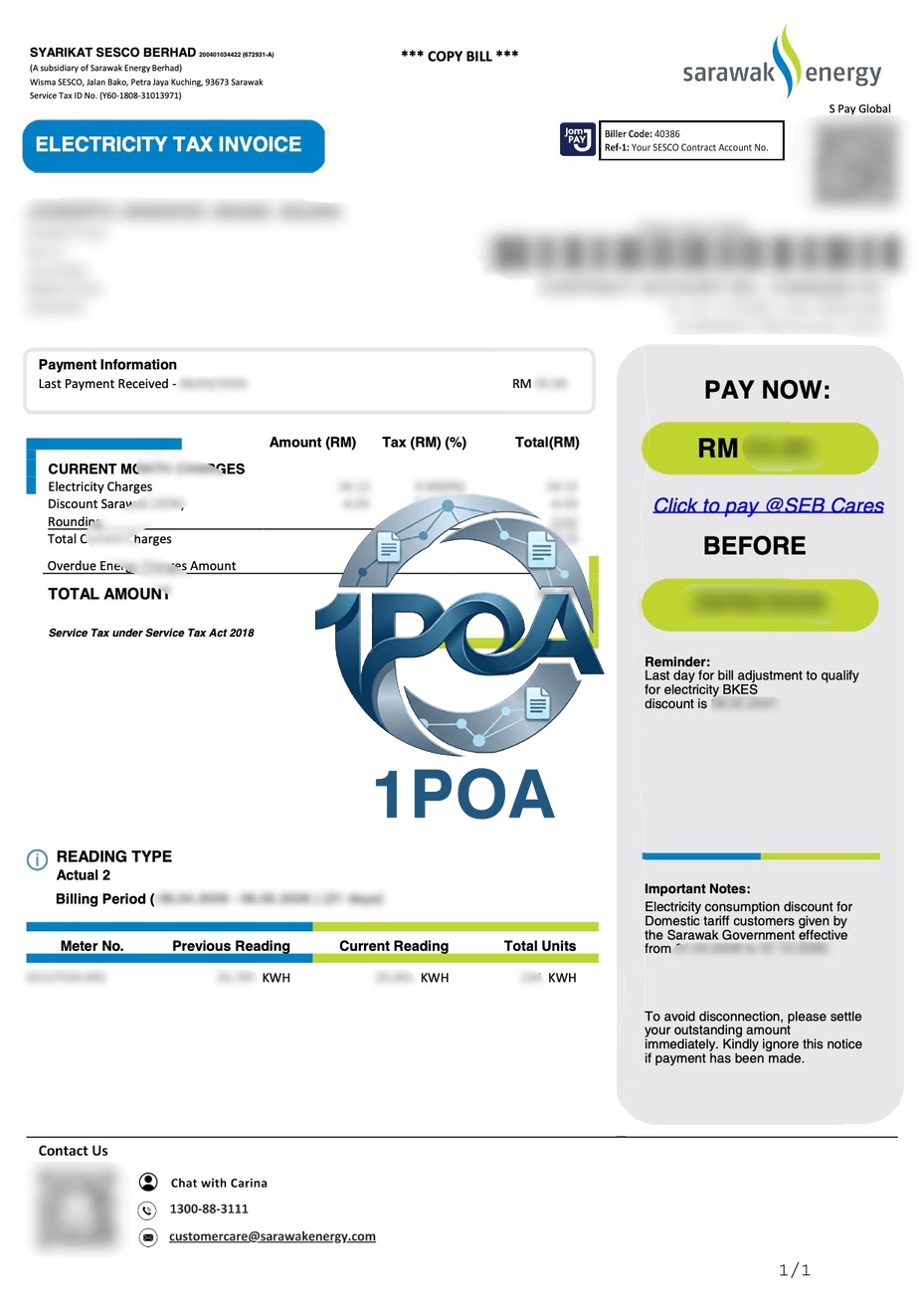 马来西亚水电账单 Sarawak Energy 电费 地址证明生成器 Sarawak Energy electricity bill generator (Malaysia)