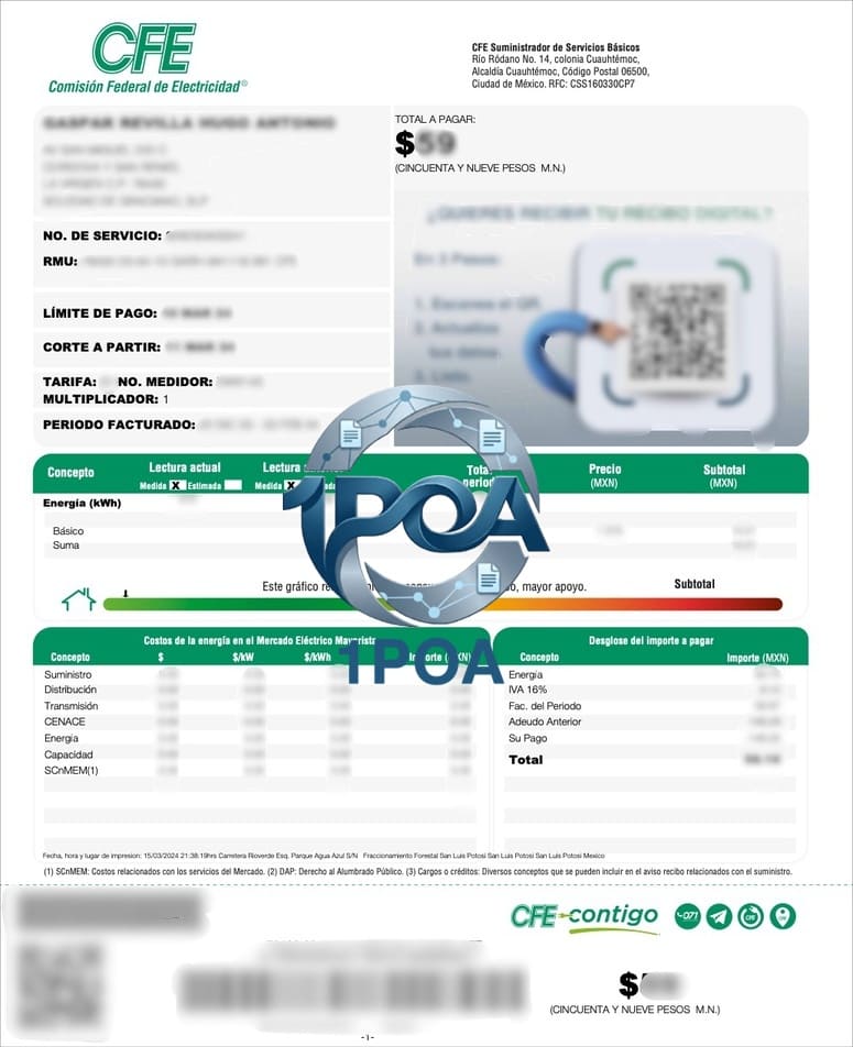 墨西哥水电账单 CFE 电费 地址证明生成器 Mexican water and electricity bills (CFE) electricity charges, address proof generator