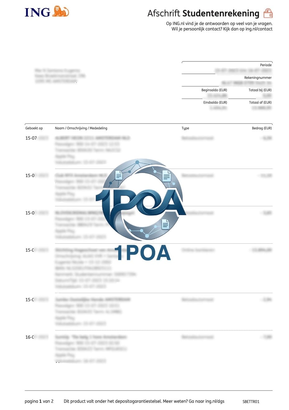 荷兰 地址证明 ING 银行对账单 地址证明生成器 Netherlands Address Proof, ING Bank Statement Address Proof Generator
