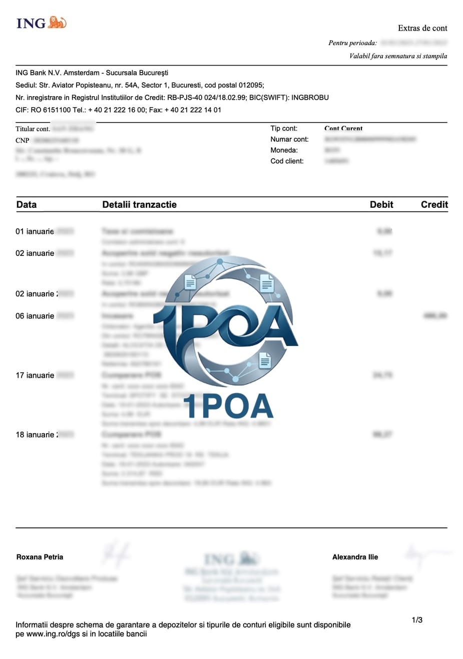 罗马尼亚地址证明 ING 银行账单 地址证明生成器 Romanian address proof ING bank statement address proof generator