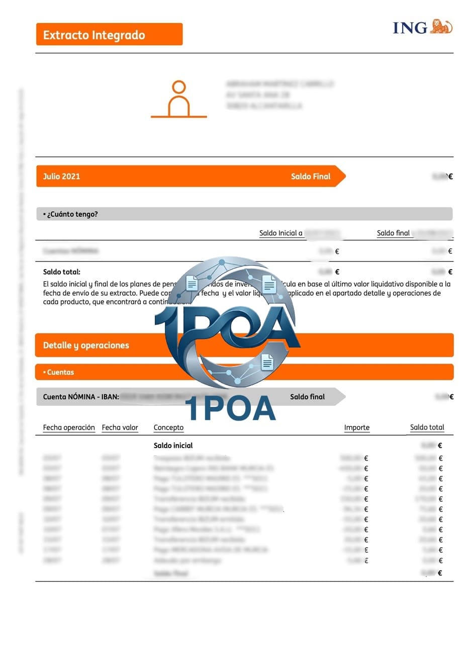 西班牙 地址证明 ING 银行对账单 地址证明生成器 Spanish address proof ING bank statement address proof generator