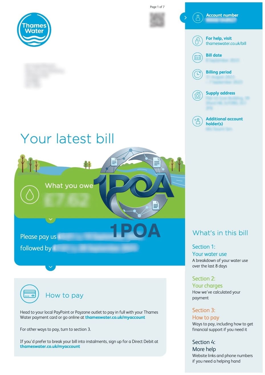 英国水费账单 Thames-Water 英国水电费 地址证明生成器 Thames-Water UK Water Bills Address Proof Generator
