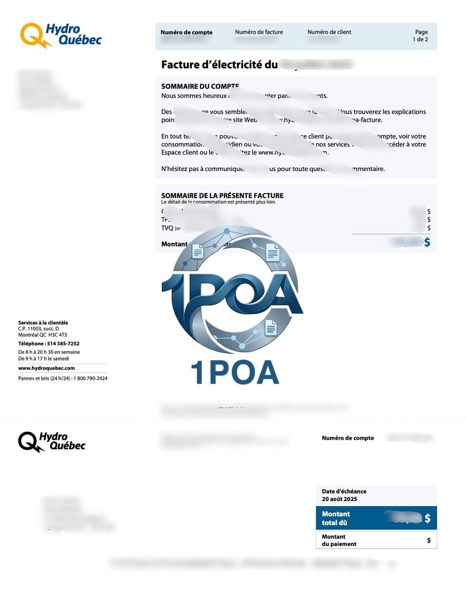 加拿大 Hydro Quebec 电费账单 公共事业账单 地址证明生成器 Canada Hydro-Quebec electricity bill, utility bill, address verification generator