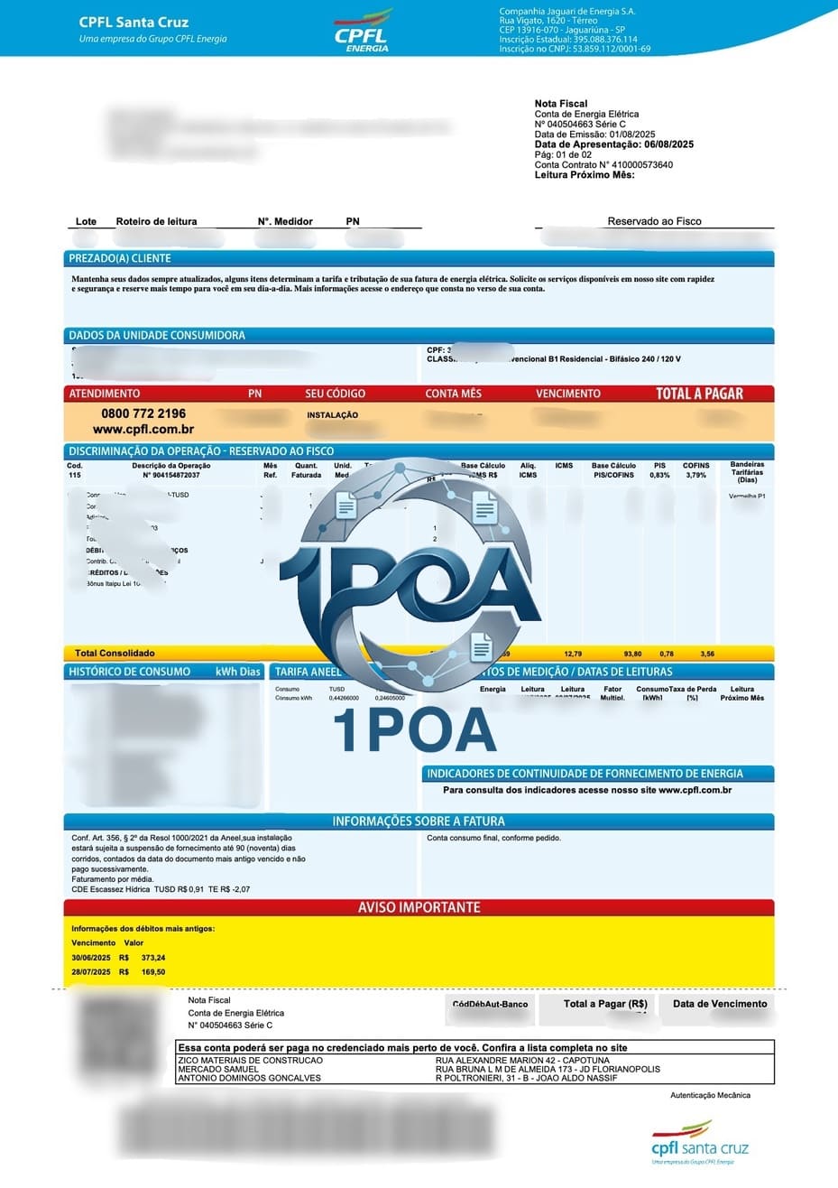 巴西 CPFL Energia 电费账单 公共事业账单 地址证明生成器 Brazil CPFL Energia electricity bill, utility bill, address proof generator