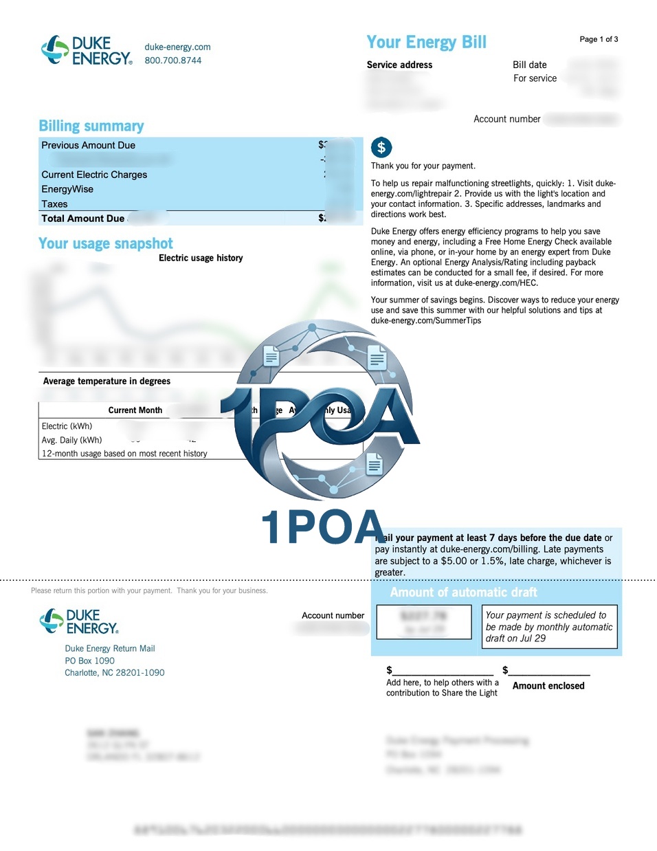 美国 水电账单 Duke Energy 电费账单 地址证明生成器 US Utility Bill – Duke Energy Electricity Bill – Proof of Address Generator