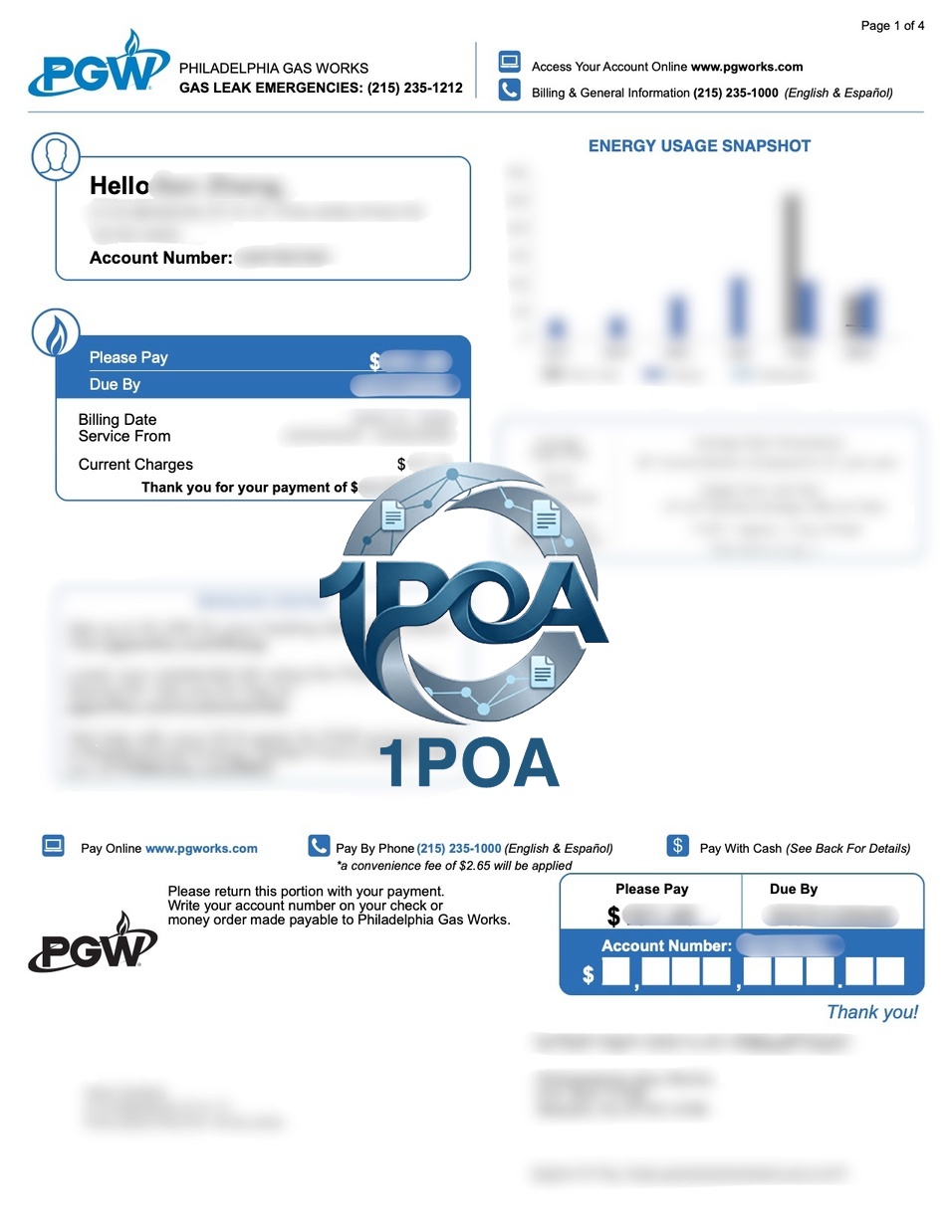 美国 宾夕法尼亚 水电燃气账单 PGWorks 燃气费账单 地址证明生成器 Pennsylvania, USA – PGWorks Gas Utility Bill – Proof of Address Generator