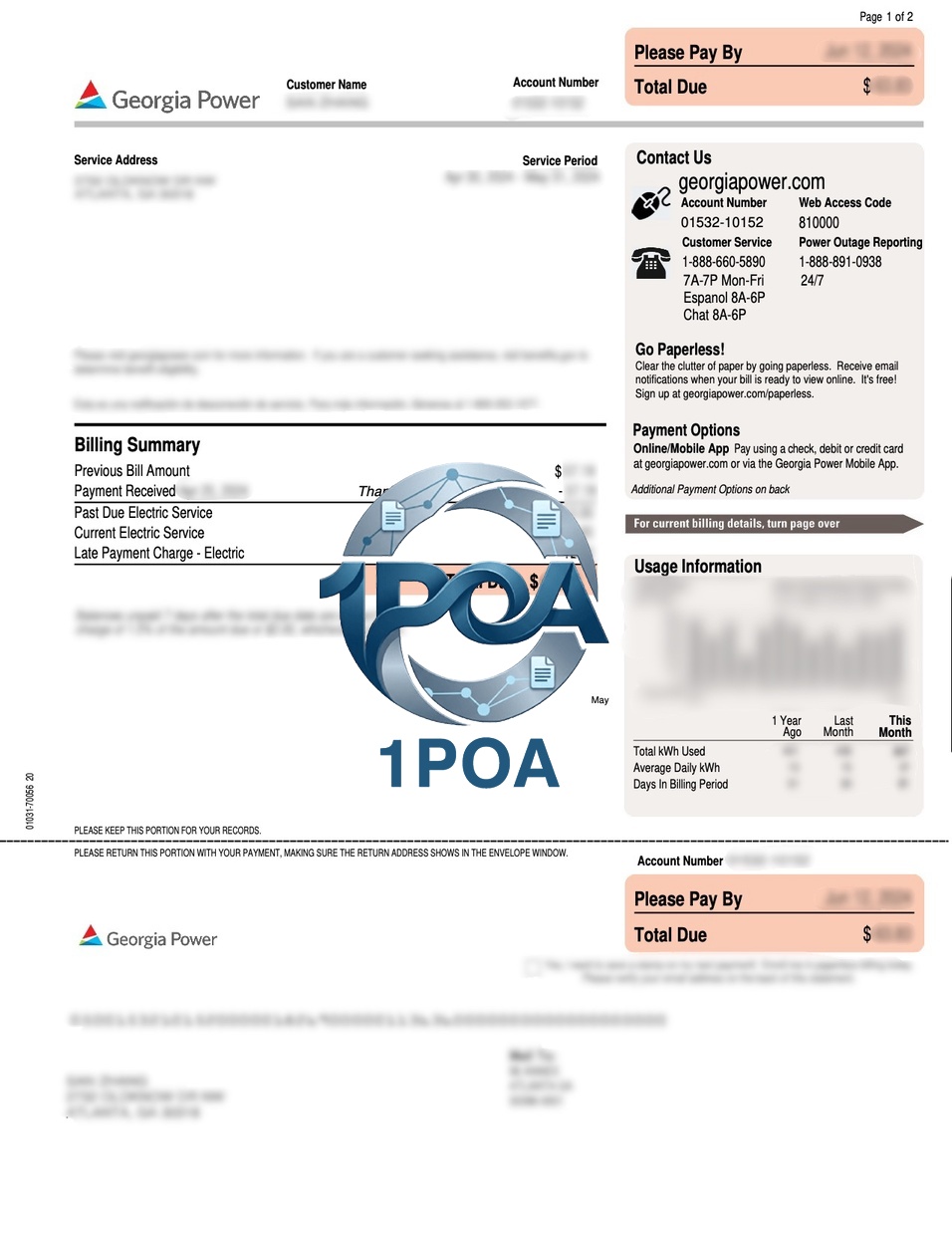 美国 佐治亚州 水电账单 Georgia Power 电费账单 地址证明生成器 Georgia, USA – Georgia Power Electricity Bill / Proof of Address Generator