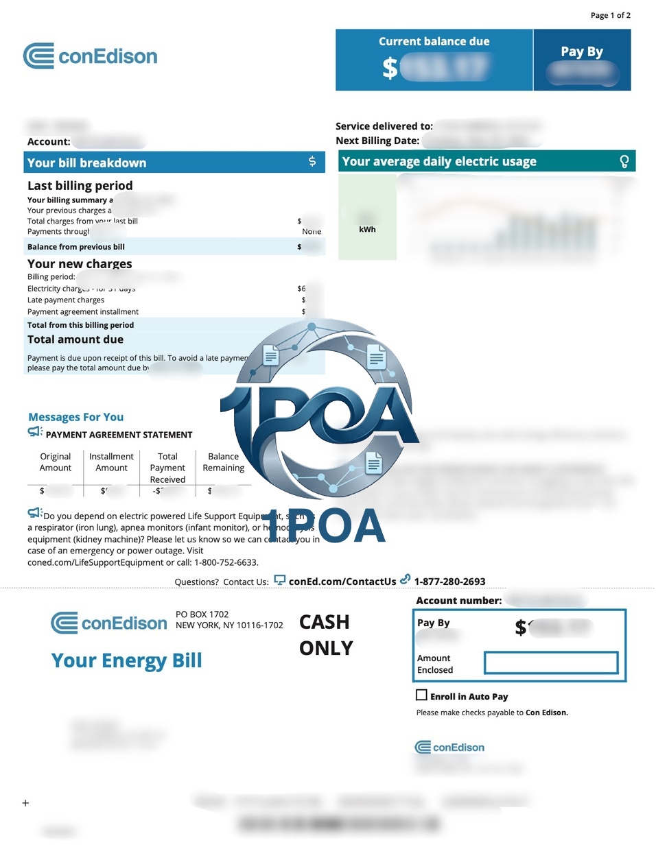 美国 纽约水电账单 conEdison 电费账单 地址证明生成器 New York, USA – Con Edison Utility Bill / Electricity Bill / Proof of Address Generator