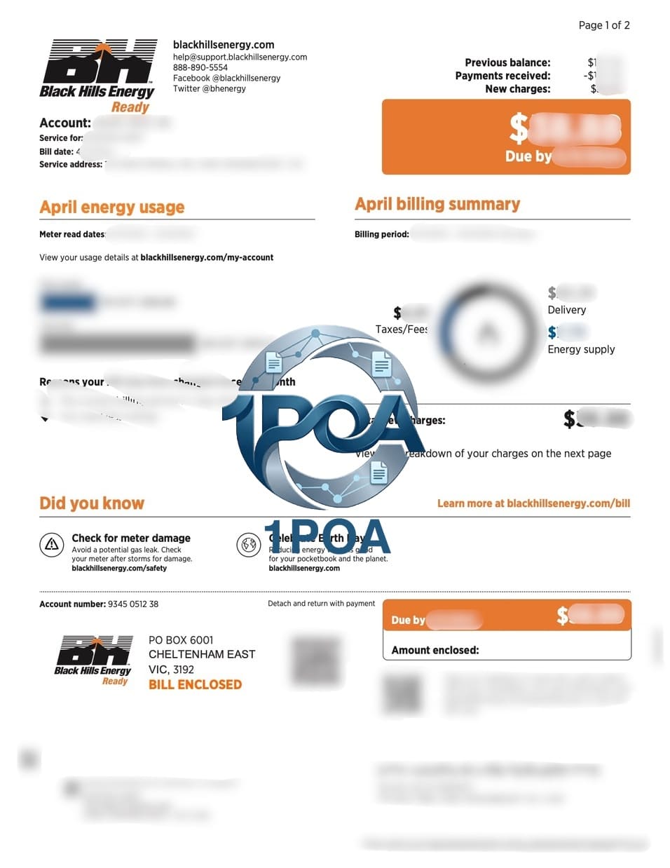 美国 Black Hills Energy 燃气费账单 地址证明生成器 Black Hills Energy (USA) Gas Bill / Proof of Address Generator