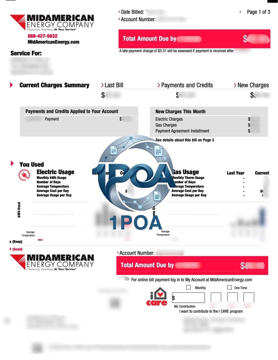 美国 MidAmerican Energy 电费燃气费账单 地址证明生成器 MidAmerican Energy (USA) Electricity and Gas Bill / Proof of Address Generator