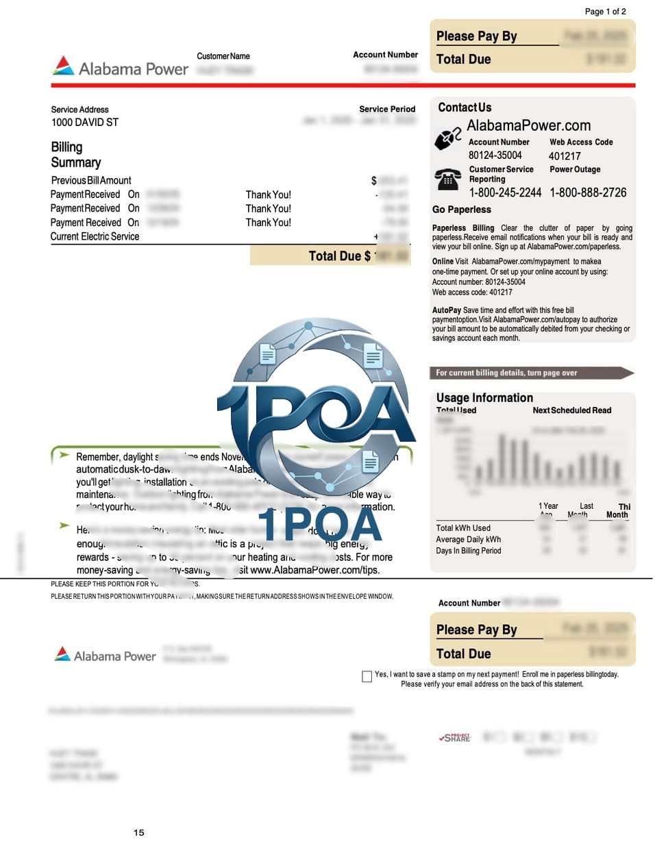 美国 阿拉巴马州 Alabama Power 电费账单  地址证明生成器 Alabama Power (Alabama, USA) Electricity Bill / Proof of Address Generator