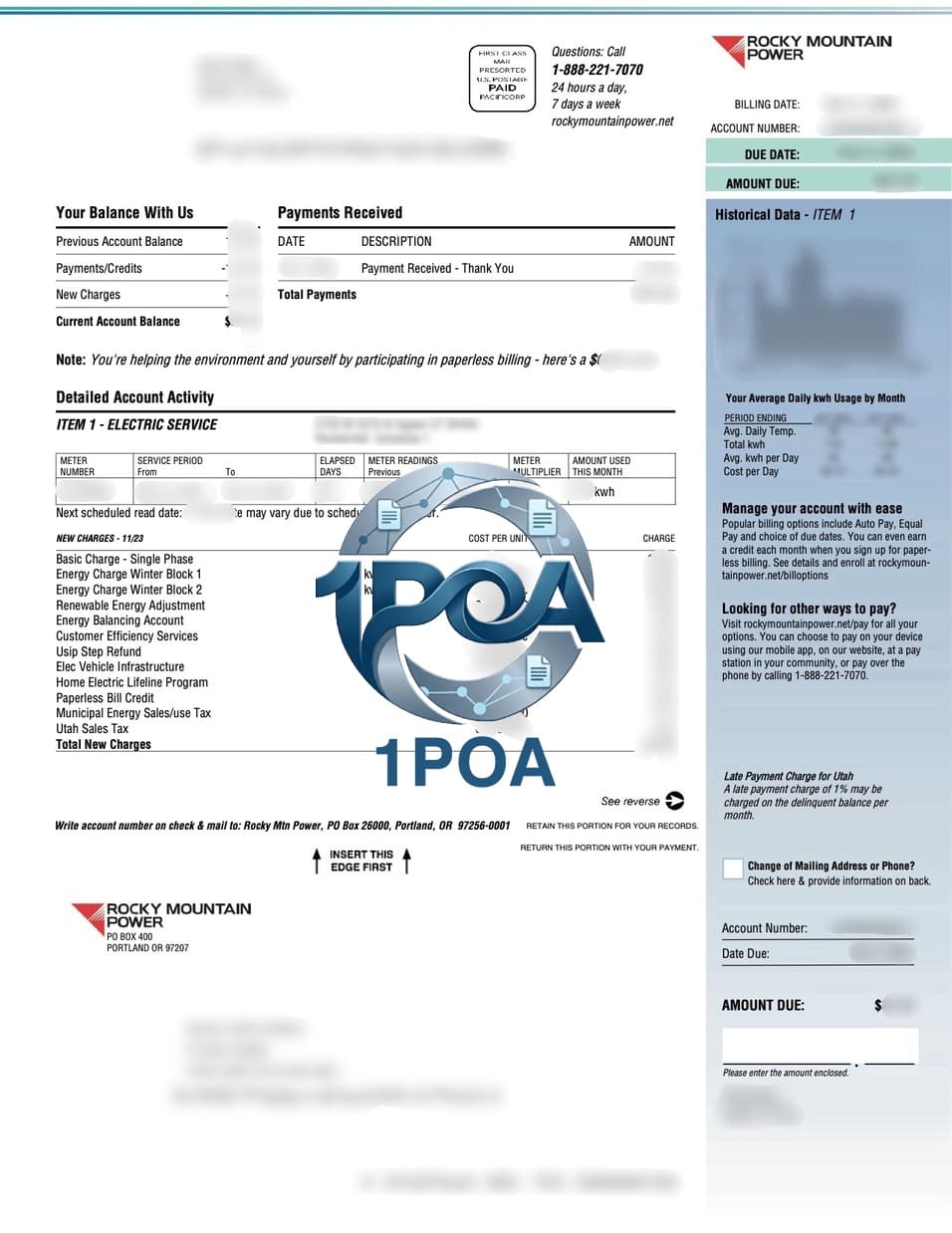 美国 Rocky Mountain Power 电费账单  地址证明生成器 Rocky Mountain Power (USA) Electricity Bill / Proof of Address Generator