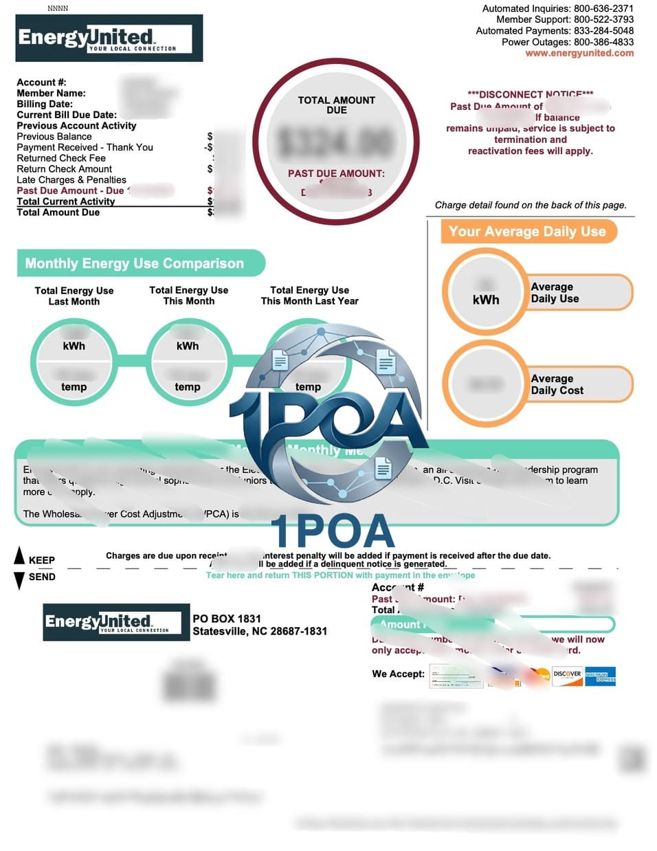 美国 北卡罗来纳州 EnergyUnited 电费账单 地址证明生成器 EnergyUnited (North Carolina, USA) Electricity Bill / Proof of Address Generator
