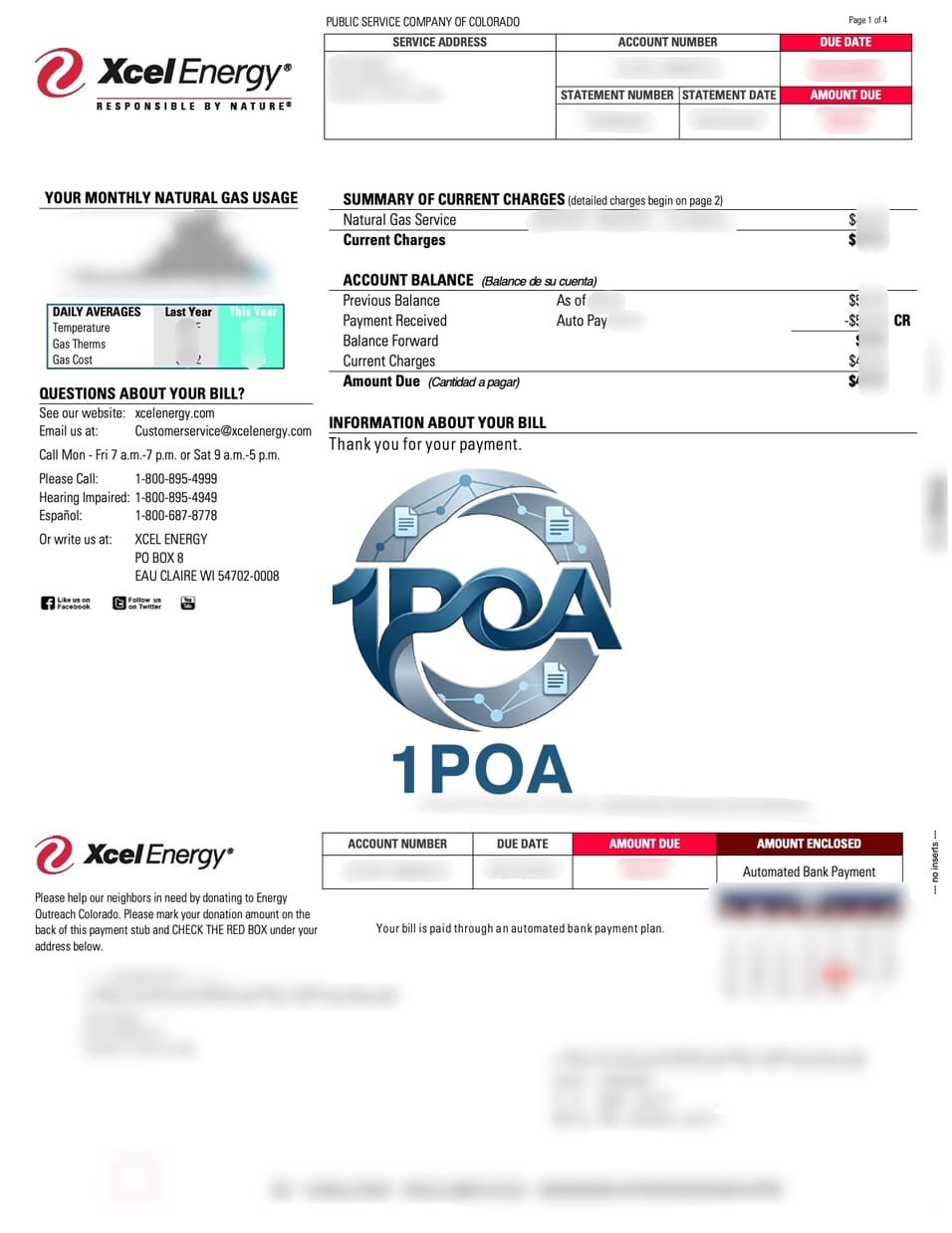 美国 水电燃气账单 Xcel Energy 燃气费账单 地址证明生成 US Utility Bill (Xcel Energy Gas Bill) – Proof of Address Generator