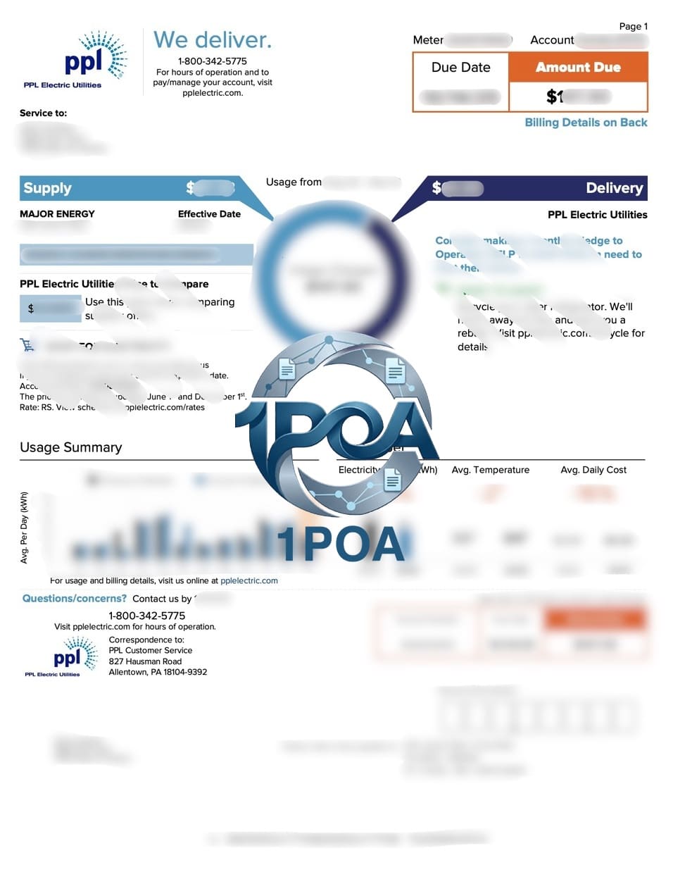 美国 宾夕法尼亚州 PPL 电费账单 地址证明生成器 US Pennsylvania PPL Electricity Bill / Proof of Address Generator