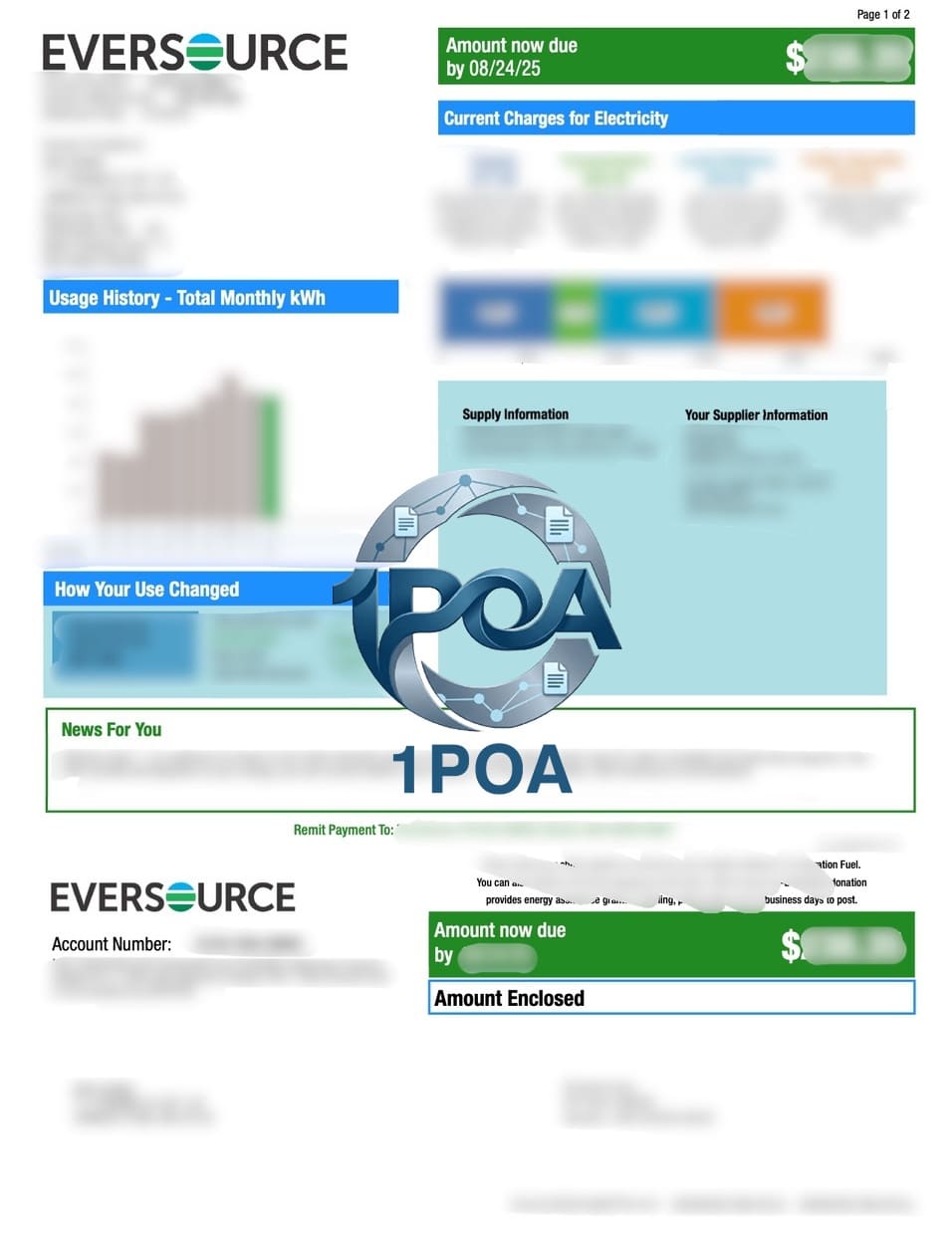 美国 水电账单 Eversource 电费账单 地址证明生成器 US Utility Bill – Eversource Electricity Bill – Proof of Address Generator