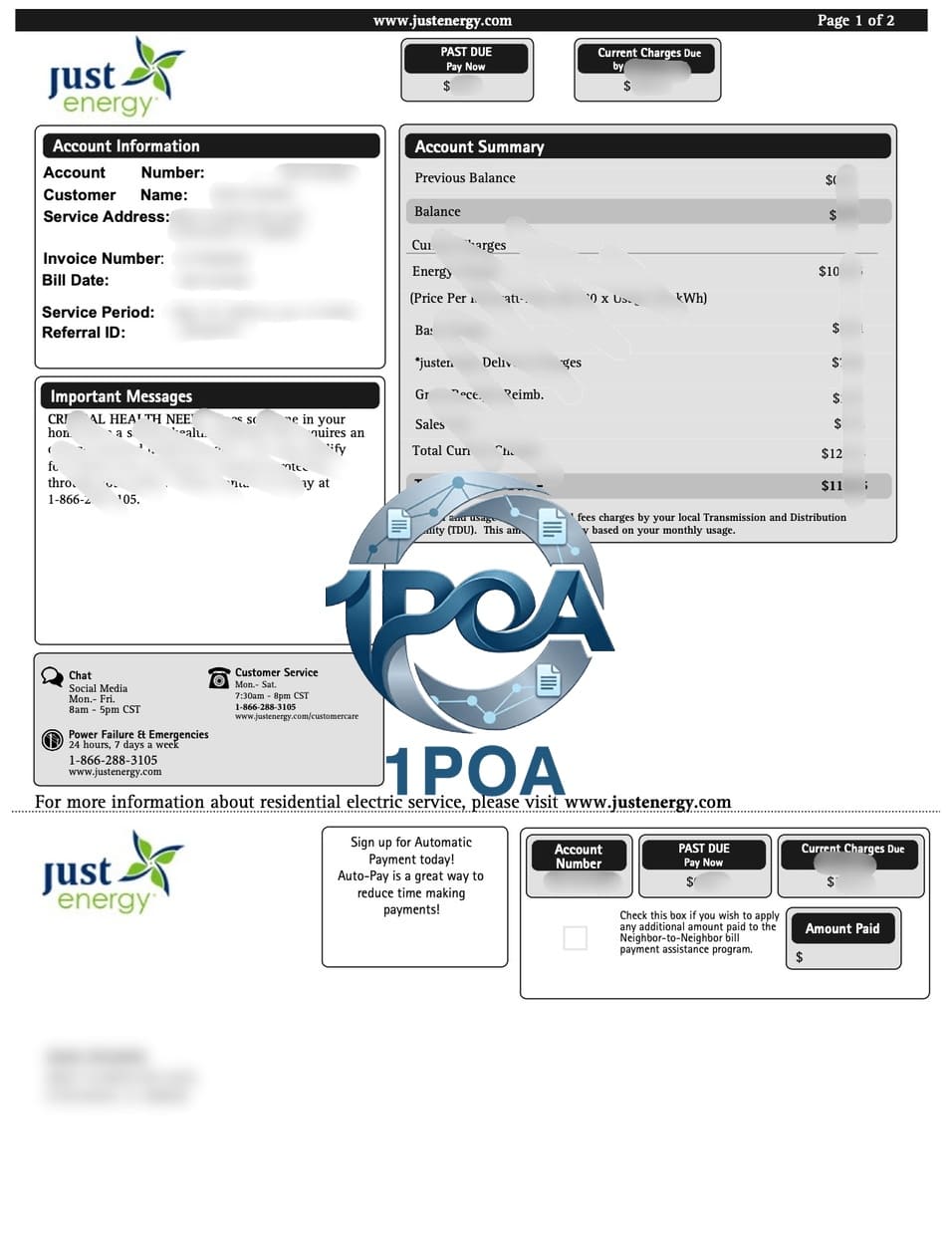 美国 水电费账单 Just Energy 电费账单 地址证明生成器 US Utility Bill – Just Energy Electricity Bill – Proof of Address Generator