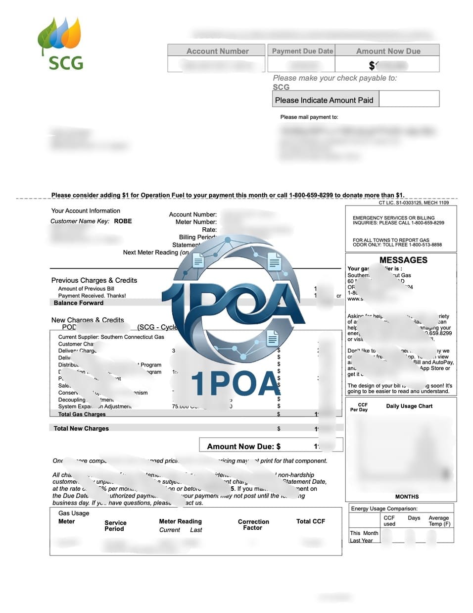 美国 康涅狄格州 SCG 燃气费账单 地址证明生成器 US Connecticut SCG Gas Bill / Proof of Address Generator