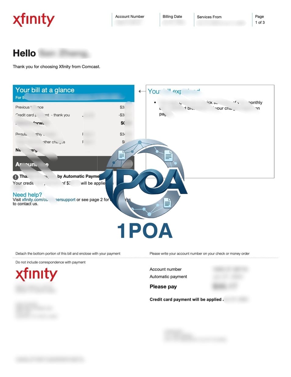 美国地址证明 Xfinity 互联网宽带费账单 地址证明生成器 US Proof of Address: Xfinity Broadband Internet Bill / Proof of Address Generator
