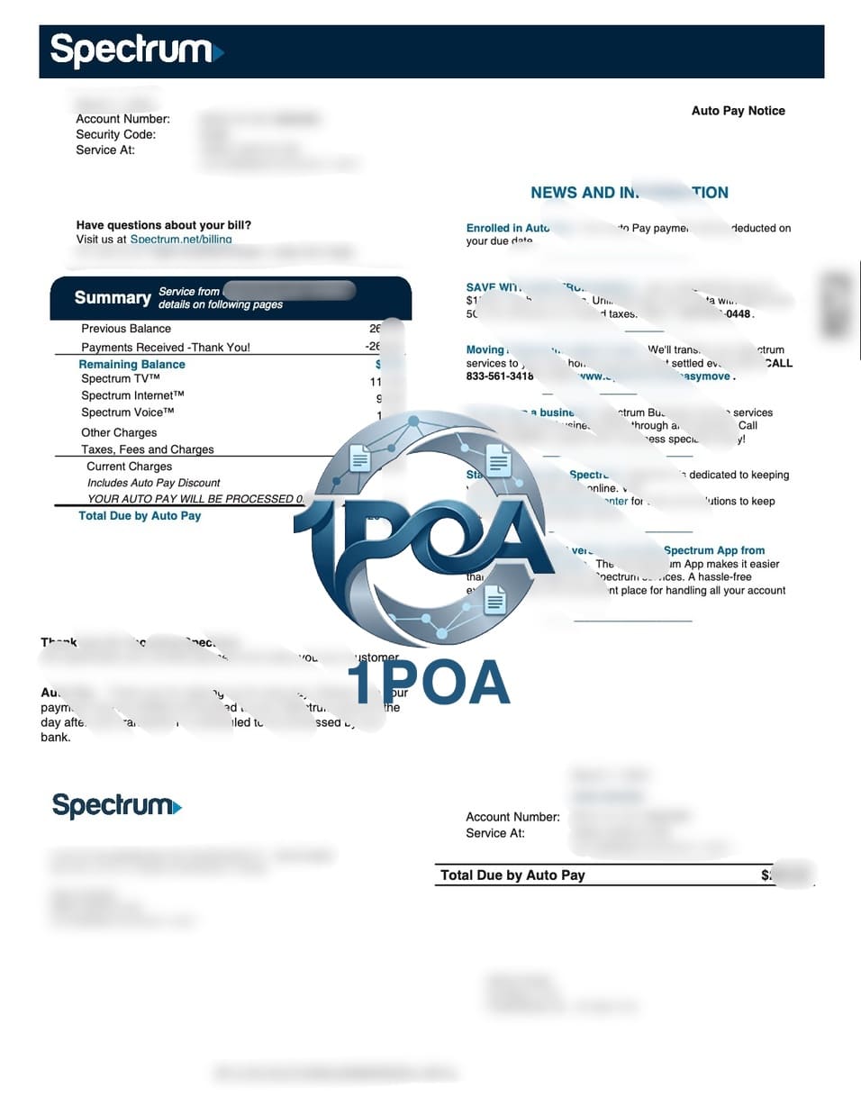 美国地址证明 Spectrum TV 电视费账单 地址证明生成器 US Proof of Address – Spectrum TV Bill – Proof of Address Generator