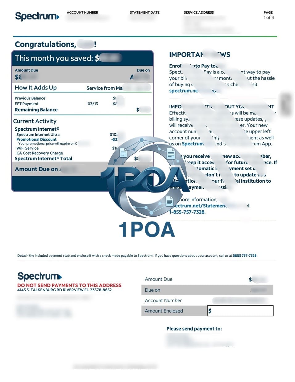 美国 Spectrum-Internet 宽带互联网账单 地址证明生成器 US Spectrum Internet Bill / Proof of Address Generator