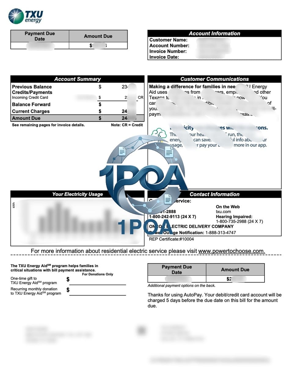 美国 得克萨斯州 TXU Energy 电费账单 地址证明生成 Generation of proof of address using a TXU Energy electricity bill from Texas, USA.