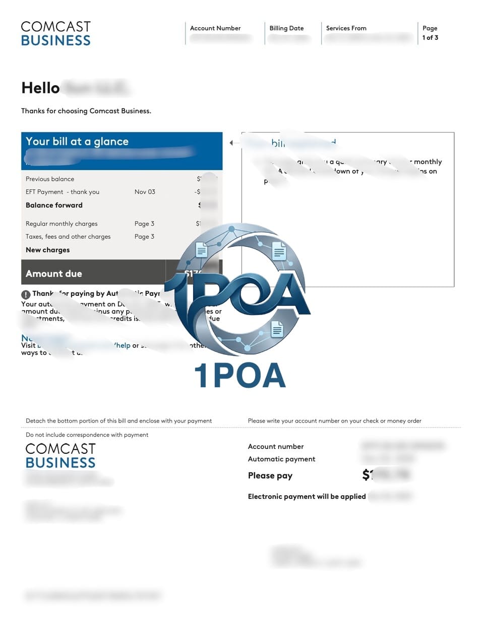 美国 公司地址证明生成 Comcast Business 宽带互联网账单 Generation of US business address proof: Comcast Business broadband internet bill