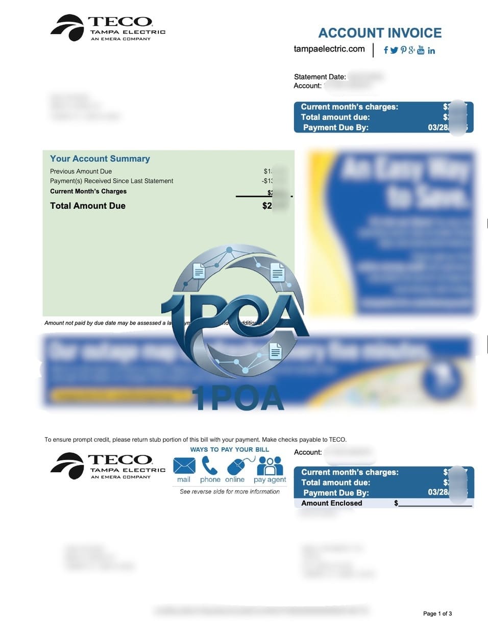 美国 佛罗里达州 水电账单 TECO Tampa Electric 电费账单 地址证明生成器 US Florida Utility Bill TECO Tampa Proof of Address Generator