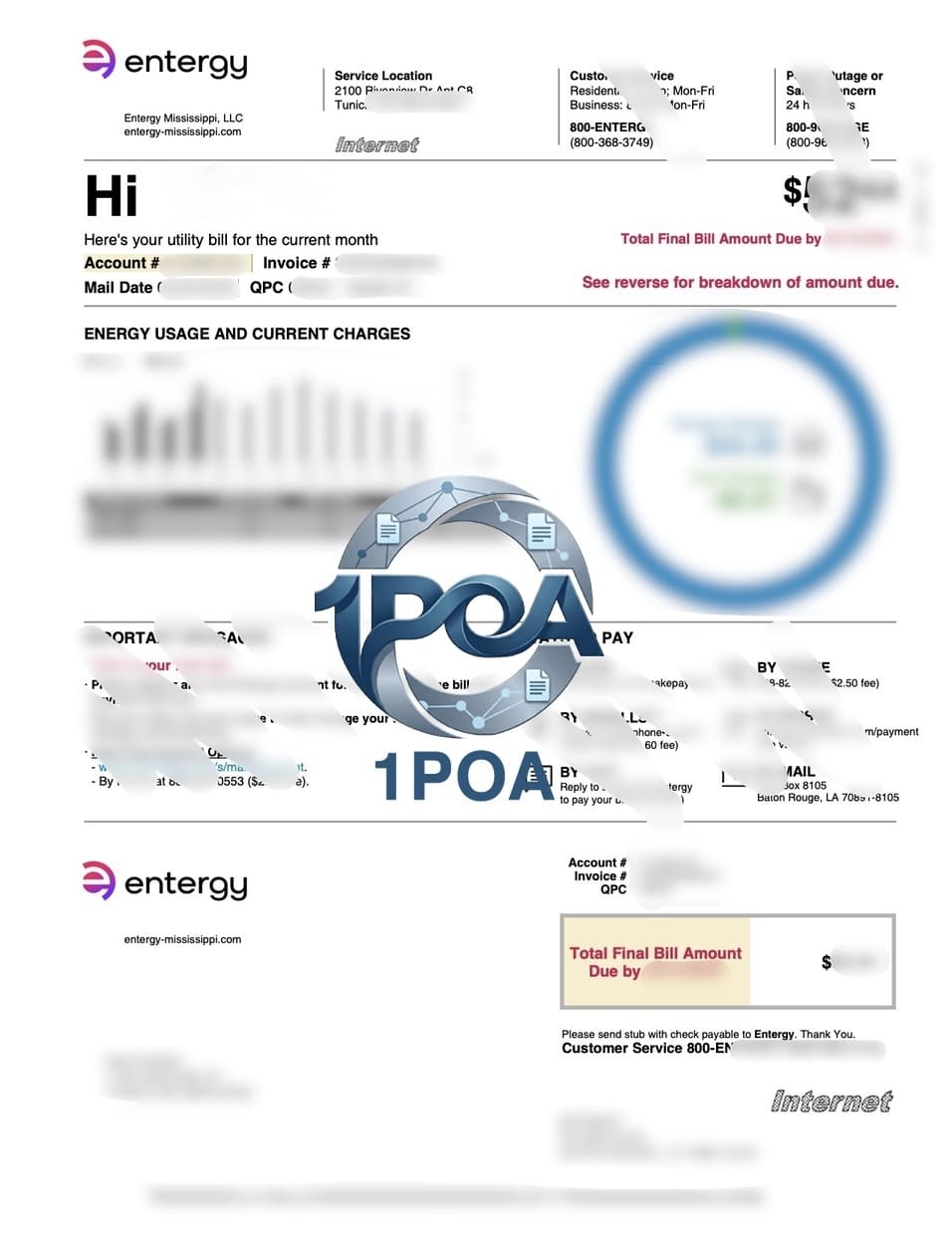 美国 密西西比州 Entergy Mississippi 电费账单 地址证明生成器 Entergy Mississippi USA Electricity Bill Proof of Address Generator