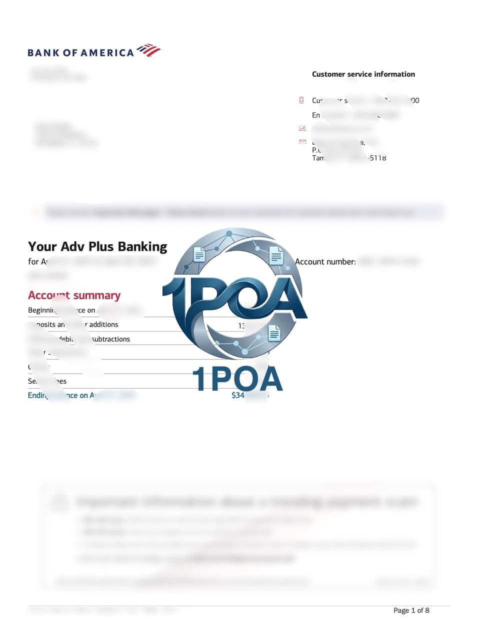 美国地址证明 Bank of America 银行账单账单 地址证明生成器 US Proof of Address – Bank of America Statement – ​​Address Proof Generator
