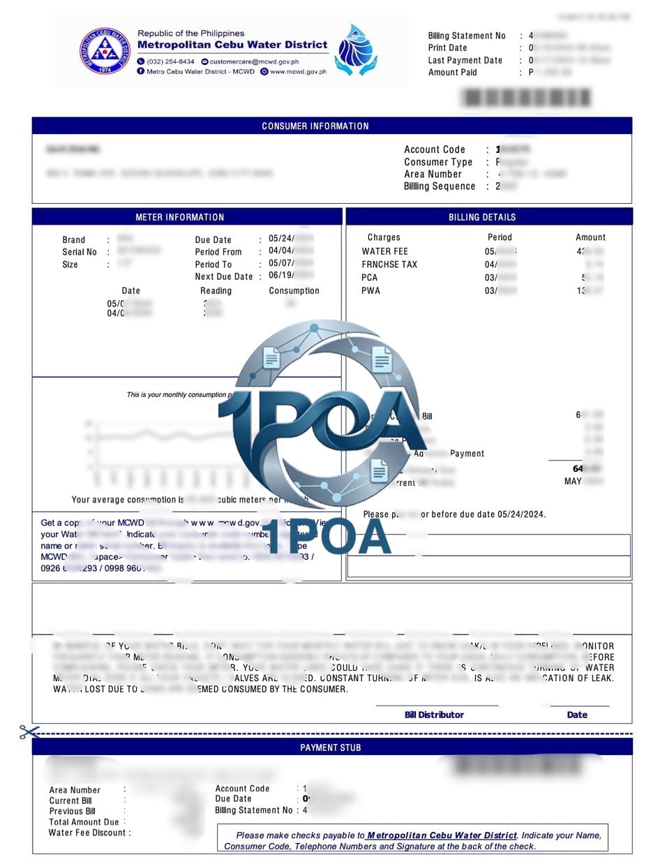 菲律宾地址证明 MCWD 水费账单 地址证明生成器 Proof of address in the Philippines: MCWD water bill – Proof of address generator