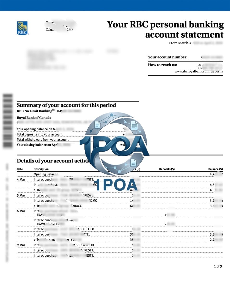 加拿大皇家银行 地址证明 RBC Bank 银行账单 演示地址证明生成器 Canada Proof of Address RBC Bank Statement ​​Proof of Address Generator Demo