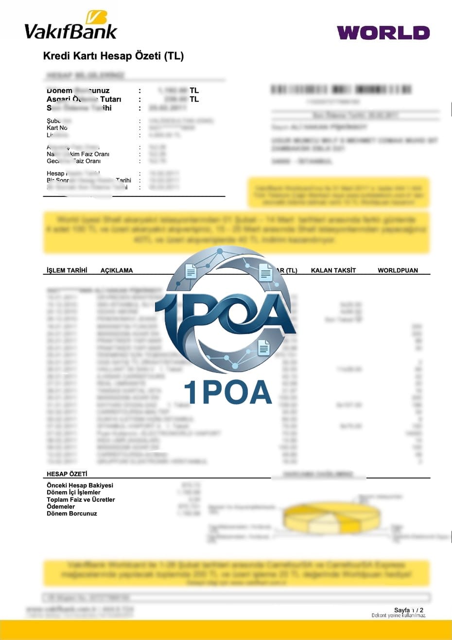土耳其 VakifBank 地址证明 银行账单 演示地址证明生成器 Türkiye VakifBank Proof of Address Bank Statement ​​Demo Proof of Address Generator