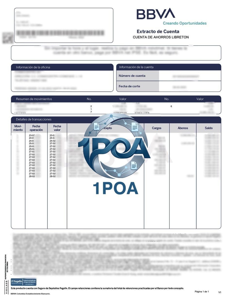 哥伦比亚地址证明 BBVA Colombia Bank 银行账单 地址证明生成器 Colombia – BBVA Colombia Bank Statement – ​​Proof of Address Generator
