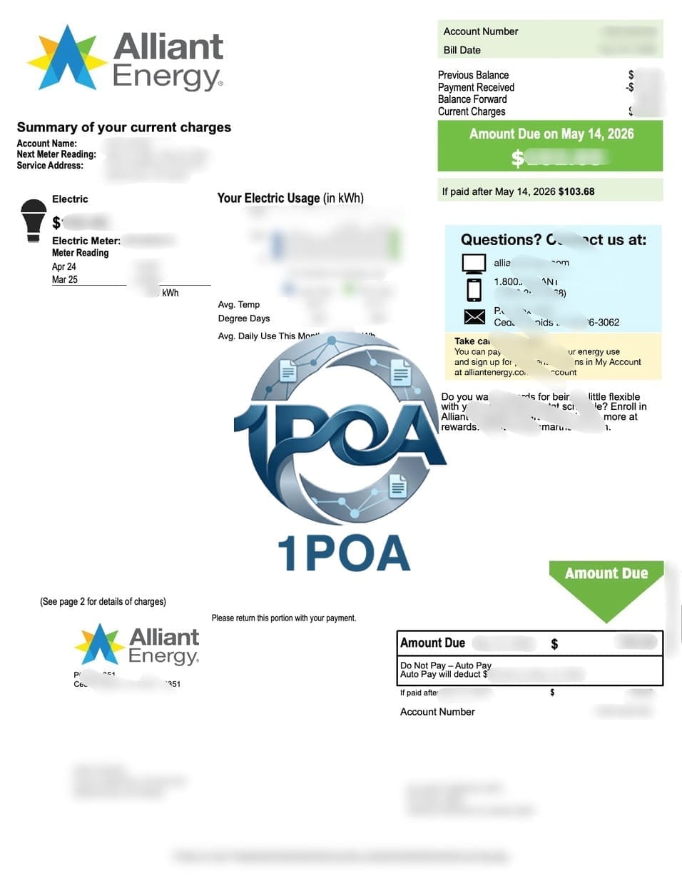 美国 爱荷华州、威斯康星州 Alliant Energy 电费账单 地址证明生成器 Alliant Energy Electricity Bill Address Proof Generator Iowa & Wisconsin, USA